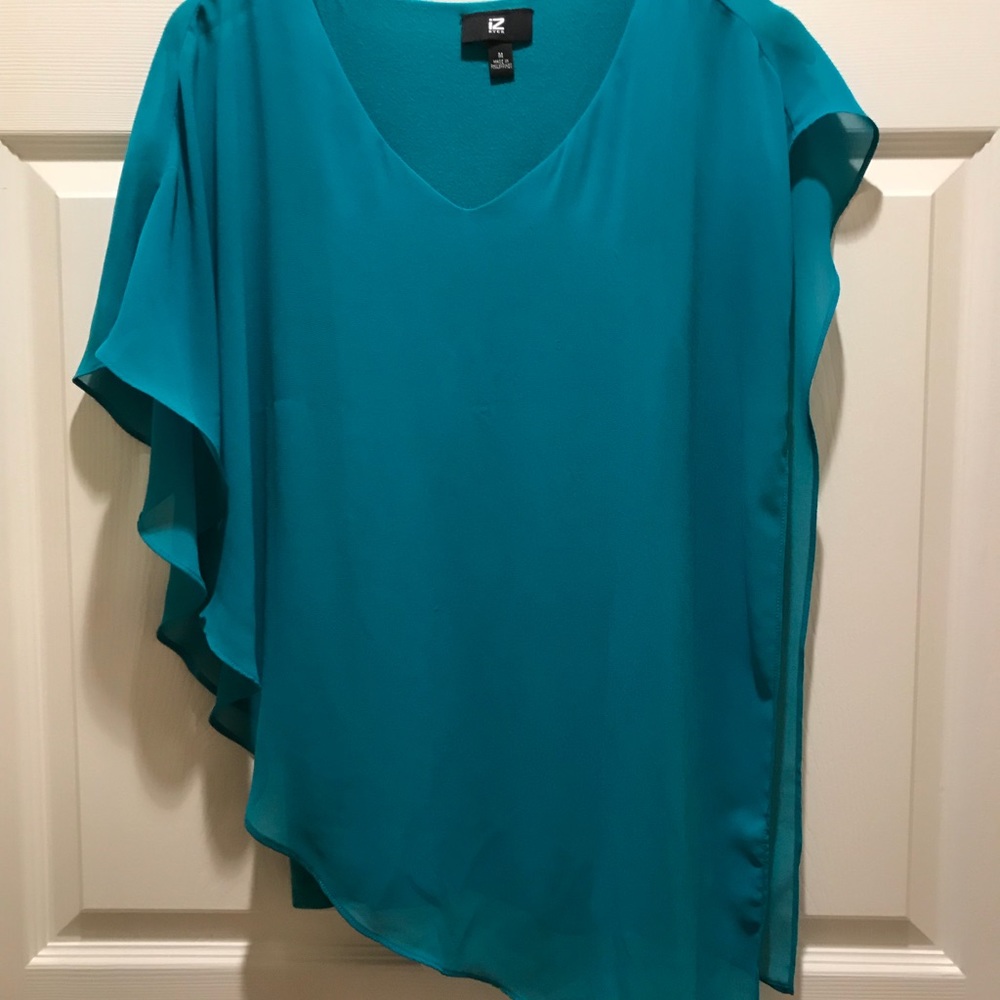 Asymmetrical teal blouse